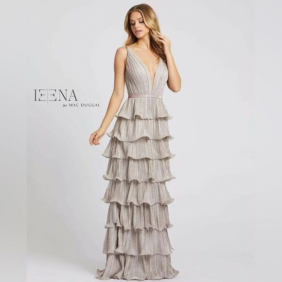 IEENA for Mac Duggal Rose Pink Glitter Tiered Convertible Gown Crinkle Sz 10 NWT - Picture 3 of 12